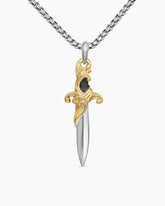 Waves Dagger Amulet in Sterling Silver with 18K Yellow Gold, 44mm